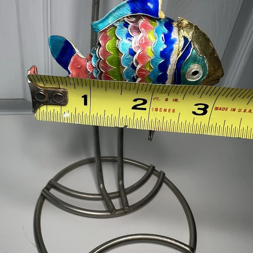 Cloisonné Enamel Articulated Moveable‎ Lg Tropical Fish Ornament Rainbow Colors
